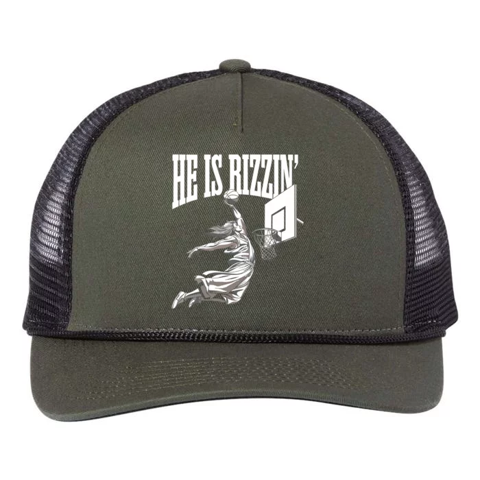 He Is Rizzin Basketball Jesus Dunk Memes Humor Retro Rope Trucker Hat Cap