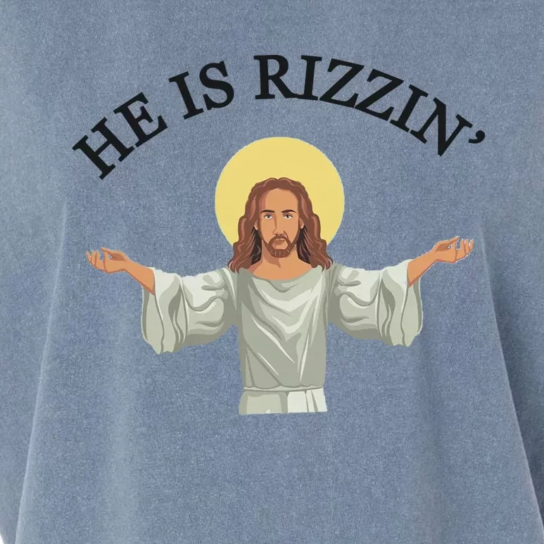 He Is Rizzin Humor Christian Garment-Dyed Women's Muscle Tee