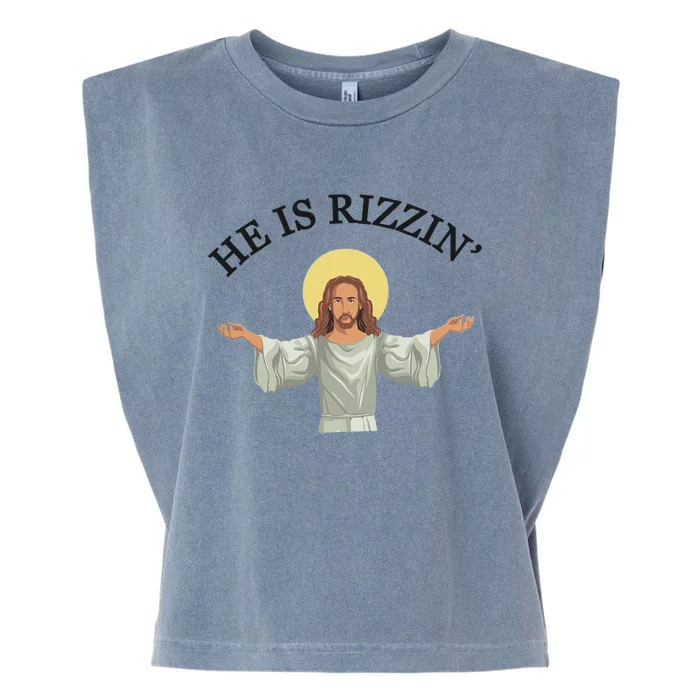 He Is Rizzin Humor Christian Garment-Dyed Women's Muscle Tee