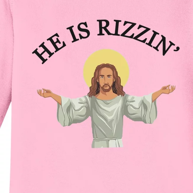 He Is Rizzin Humor Christian Baby Long Sleeve Bodysuit