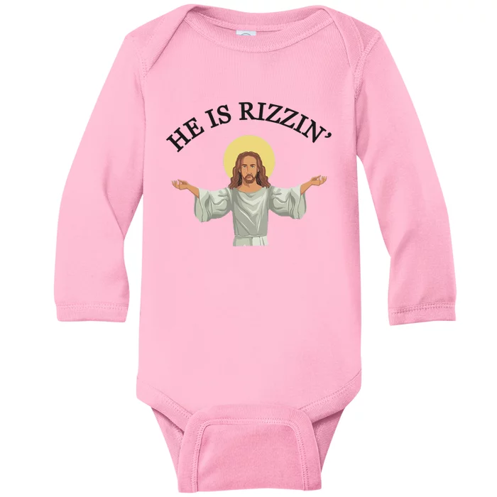 He Is Rizzin Humor Christian Baby Long Sleeve Bodysuit