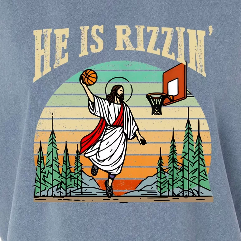 He Is Rizzin Funny Basketball Easter Christian Religious Garment-Dyed Women's Muscle Tee