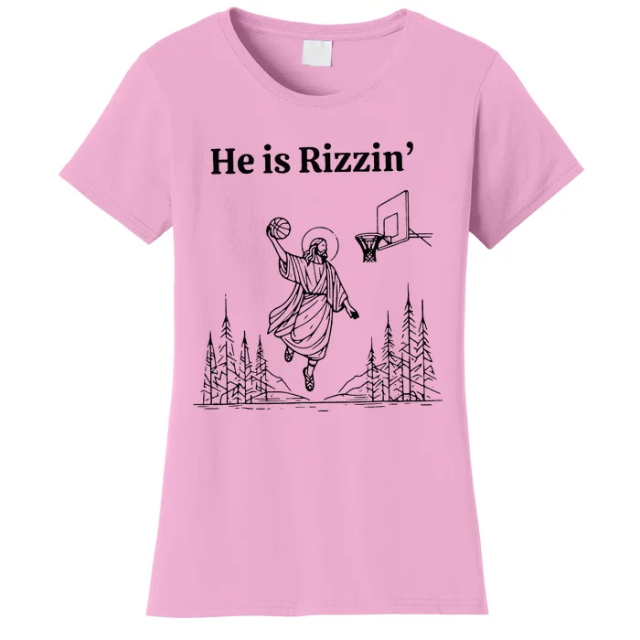 He Is Rizzin Funny Basketball Retro Christian Religious Women's T-Shirt