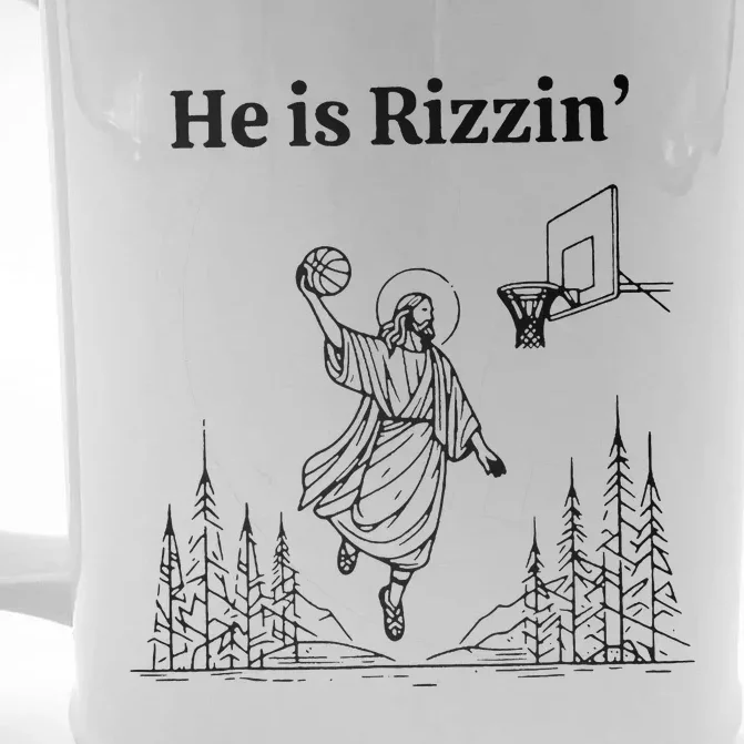 He Is Rizzin Funny Basketball Retro Christian Religious Front & Back Beer Stein