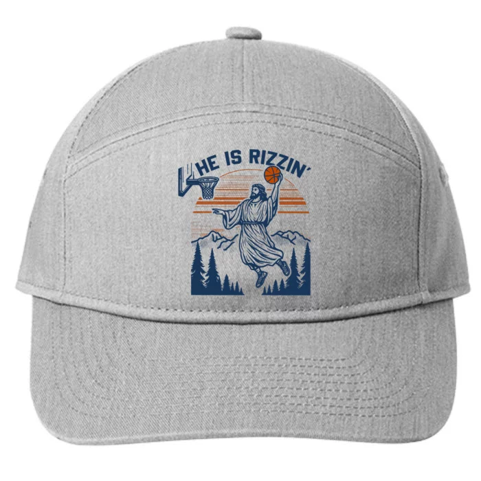 He Is Rizzin Funny Jesus Playing Basketball 7-Panel Snapback Hat