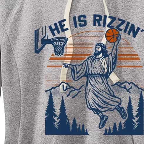 He Is Rizzin Funny Jesus Playing Basketball Women's Fleece Hoodie