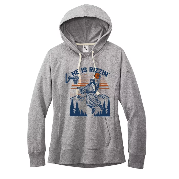 He Is Rizzin Funny Jesus Playing Basketball Women's Fleece Hoodie