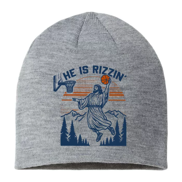 He Is Rizzin Funny Jesus Playing Basketball 8 1/2in Sustainable Knit Beanie