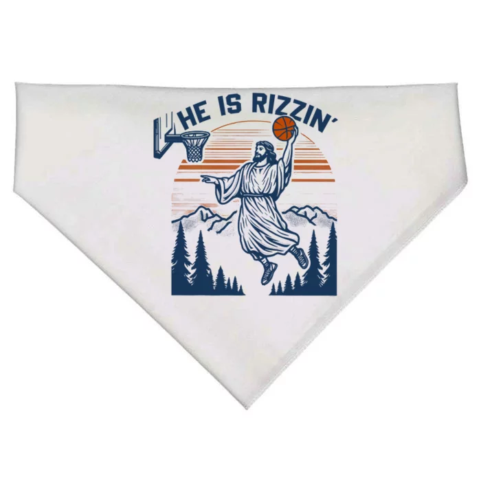 He Is Rizzin Funny Jesus Playing Basketball USA-Made Doggie Bandana