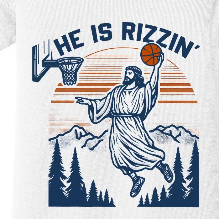 He Is Rizzin Funny Jesus Playing Basketball Baby Bodysuit