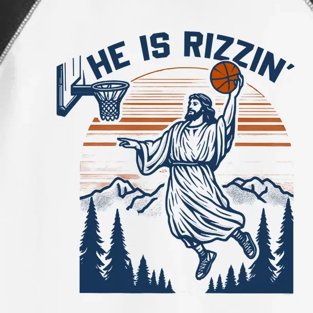 He Is Rizzin Funny Jesus Playing Basketball Toddler Fine Jersey T-Shirt