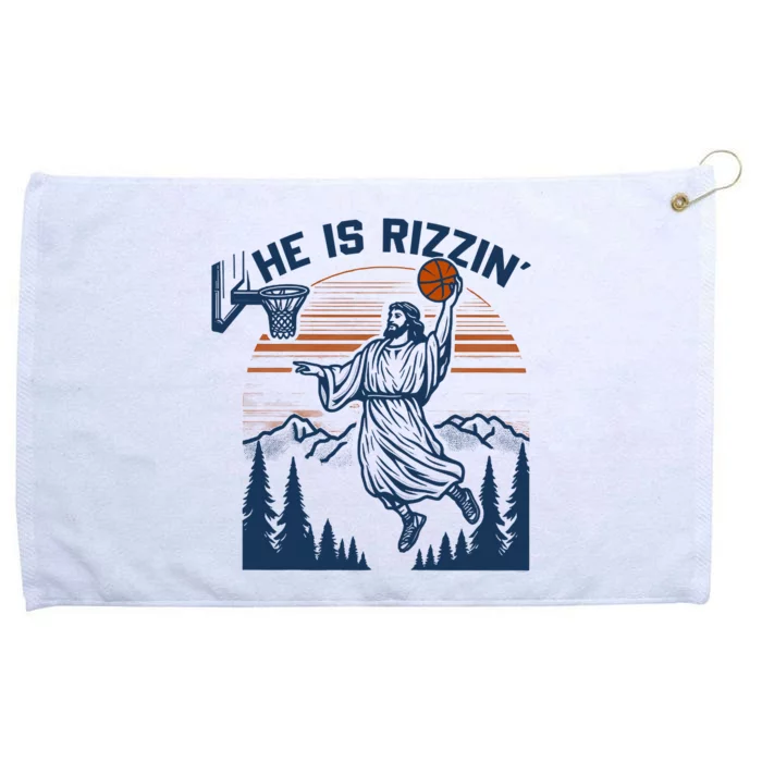 He Is Rizzin Funny Jesus Playing Basketball Grommeted Golf Towel