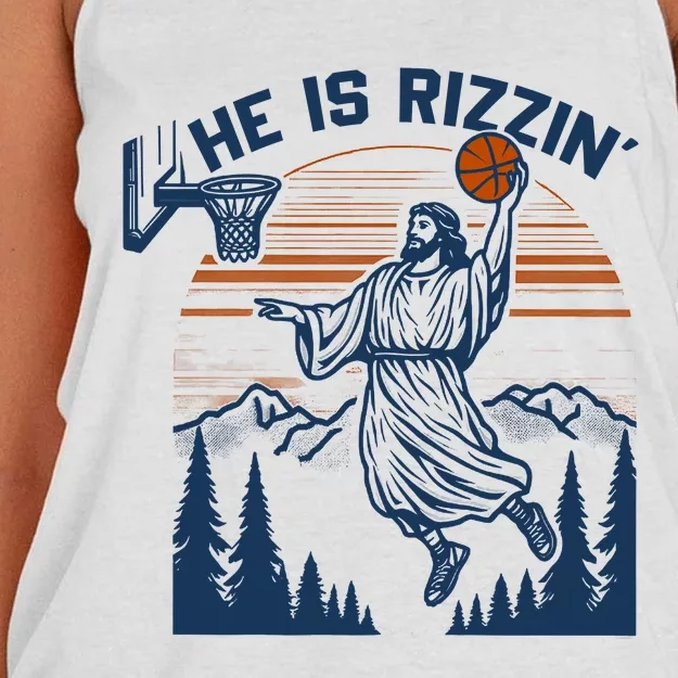 He Is Rizzin Funny Jesus Playing Basketball Women's Knotted Racerback Tank