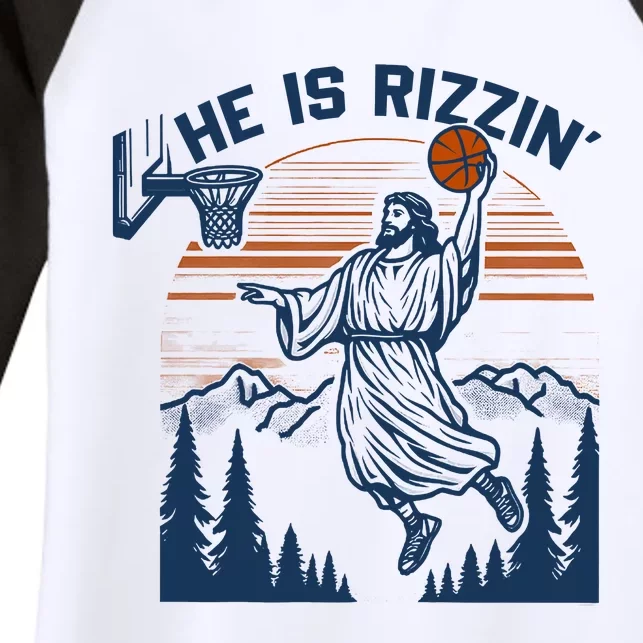 He Is Rizzin Funny Jesus Playing Basketball Women's Tri-Blend 3/4-Sleeve Raglan Shirt