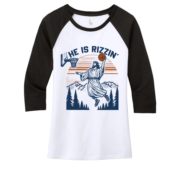 He Is Rizzin Funny Jesus Playing Basketball Women's Tri-Blend 3/4-Sleeve Raglan Shirt