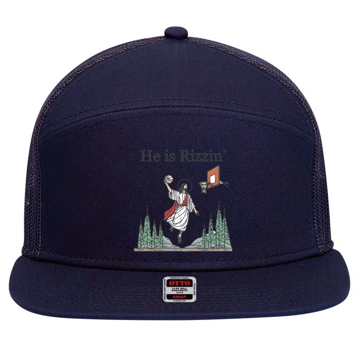 He Is Rizzin 7 Panel Mesh Trucker Snapback Hat