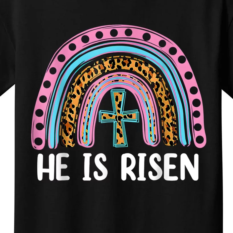 He Is Risen Leopard Rainbow Jesus Christian Happy Easter Day Kids T-Shirt