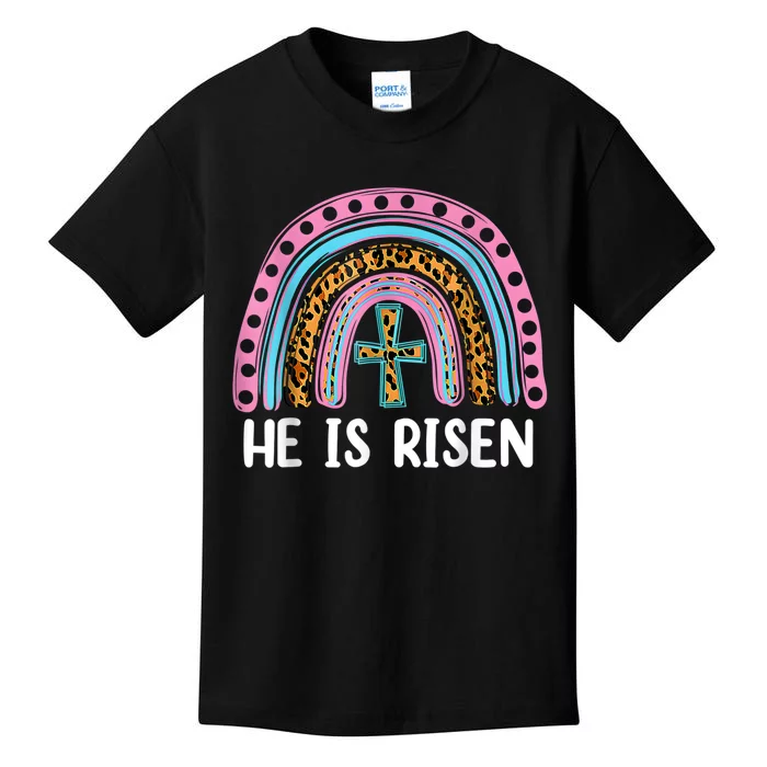 He Is Risen Leopard Rainbow Jesus Christian Happy Easter Day Kids T-Shirt