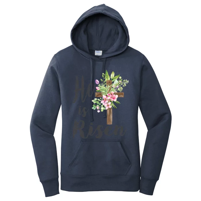 He Is Risen Floral Cross Vintage Happy Easter Day Gift Women's Pullover Hoodie