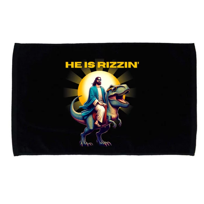 He Is Rizzen Jesus Has Rizzen Retro Christian Dinosaur Microfiber Hand Towel