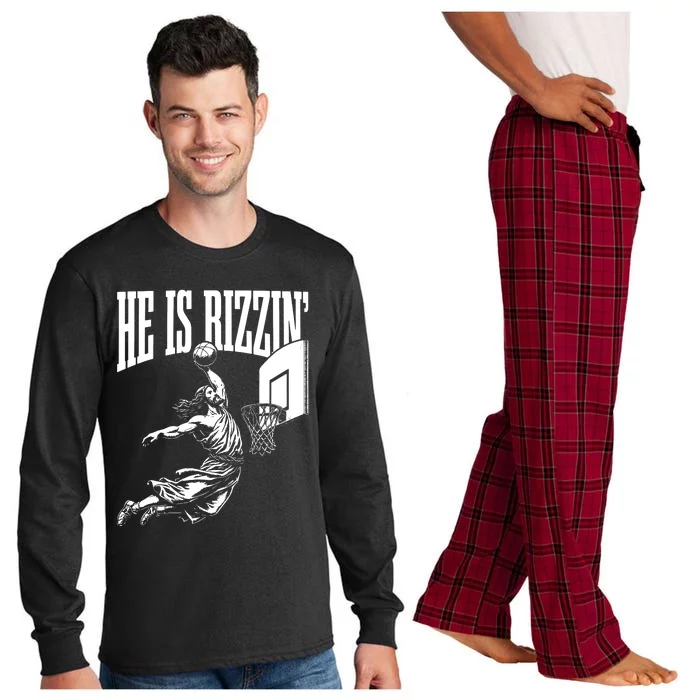 He Is Rizzin Funny Jesus Basketball Meme Long Sleeve Pajama Set