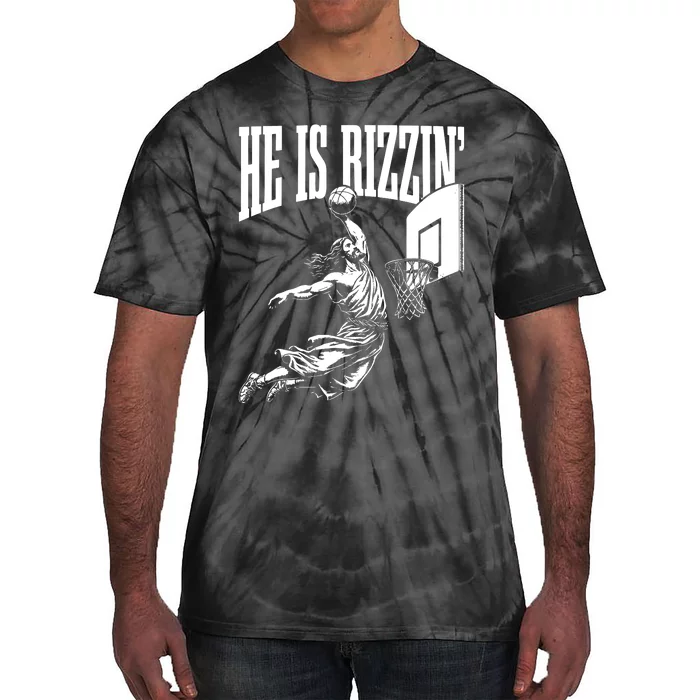 He Is Rizzin Funny Jesus Basketball Meme Tie-Dye T-Shirt