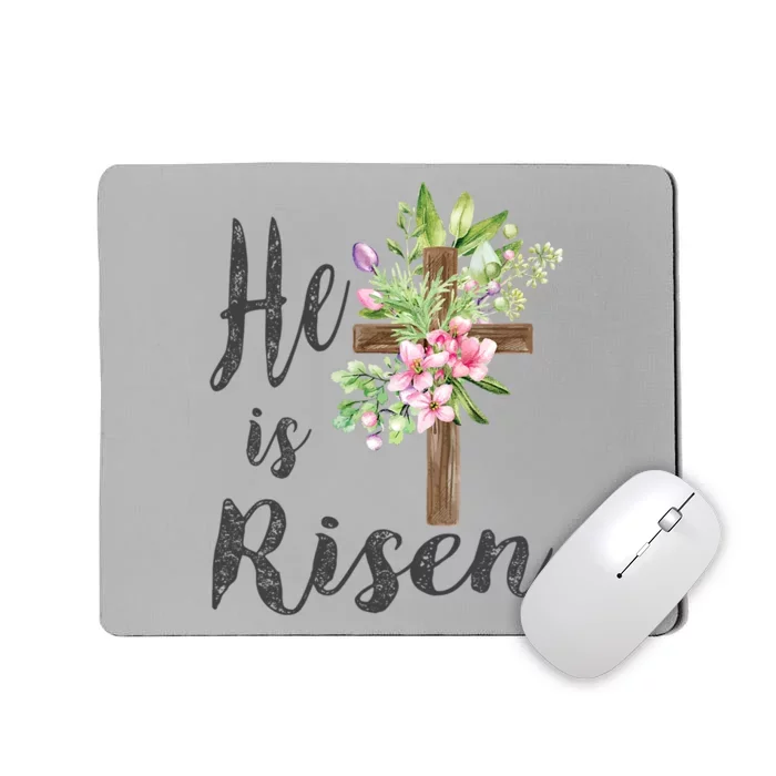 He Is Risen Floral Cross Vintage Happy Easter Day Gift Mousepad