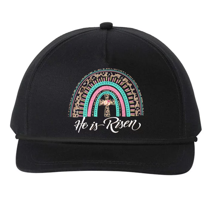 He Is Risen Christian Easter Rainbow Leopard Mom Gift Snapback Five-Panel Rope Hat