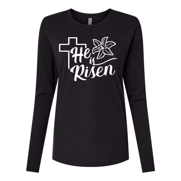 He Is Risen Easter Jesus Cross Womens Cotton Relaxed Long Sleeve T-Shirt