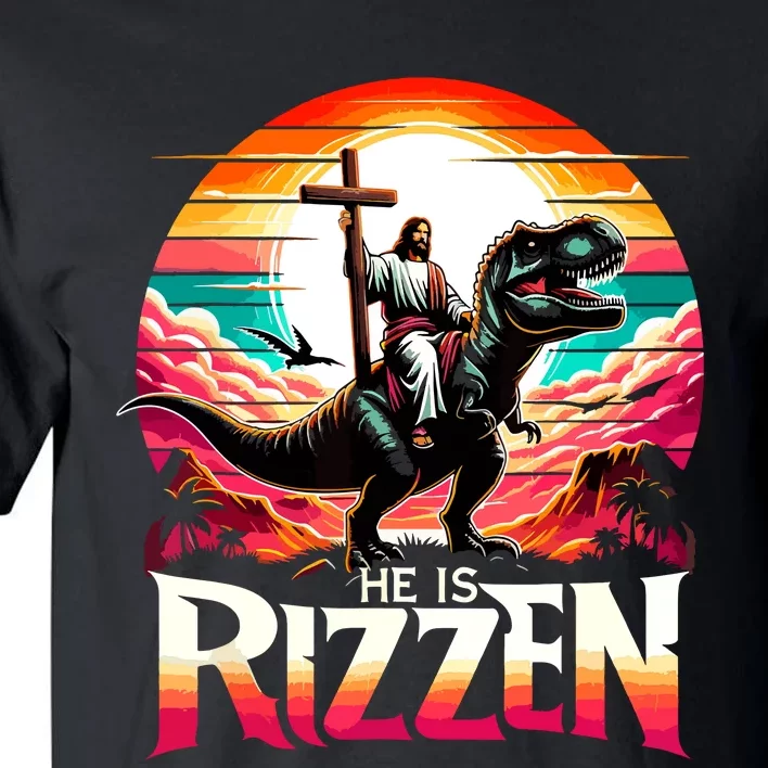 He Is Rizzen Jesus Has Rizzen Retro Christian Dinosaur Tall T-Shirt