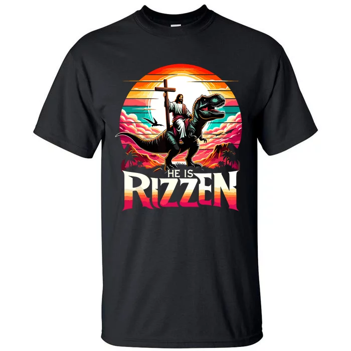 He Is Rizzen Jesus Has Rizzen Retro Christian Dinosaur Tall T-Shirt