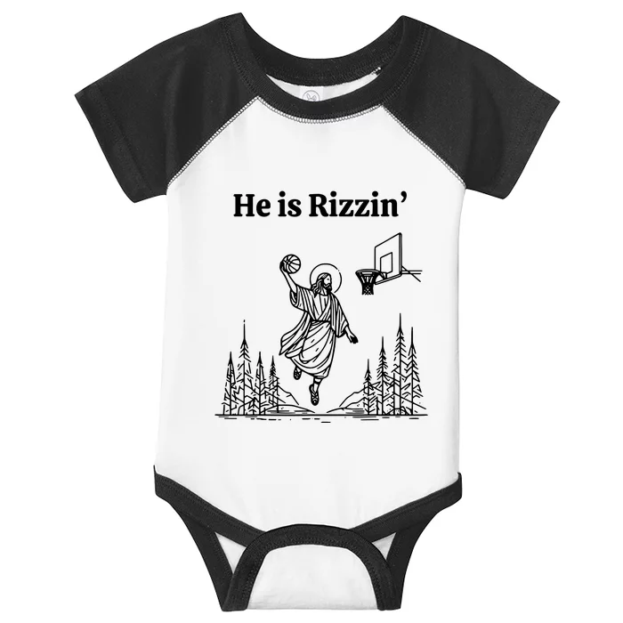 He Is Rizzin Basketball Jesus Funny Easter Christian Infant Baby Jersey Bodysuit