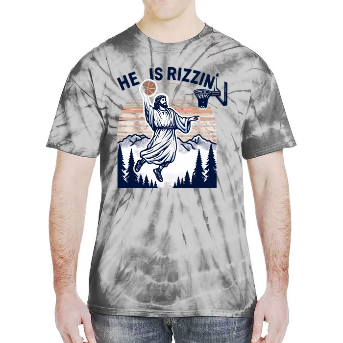 He Is Rizzin Basketball Jesus Retro Easter Christian Tie-Dye T-Shirt