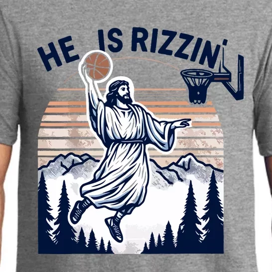 He Is Rizzin Basketball Jesus Retro Easter Christian Pajama Set