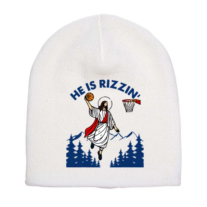 He Is Rizzin Jesus Basketball Easter Religious Short Acrylic Beanie