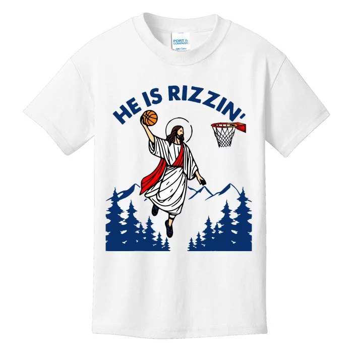 He Is Rizzin Jesus Basketball Easter Religious Kids T-Shirt