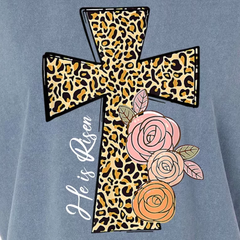 He Is Risen Leopard Easter Cross Garment-Dyed Women's Muscle Tee