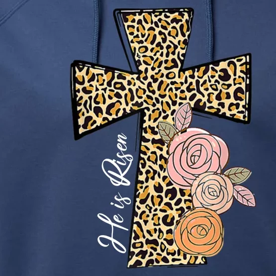 He Is Risen Leopard Easter Cross Performance Fleece Hoodie