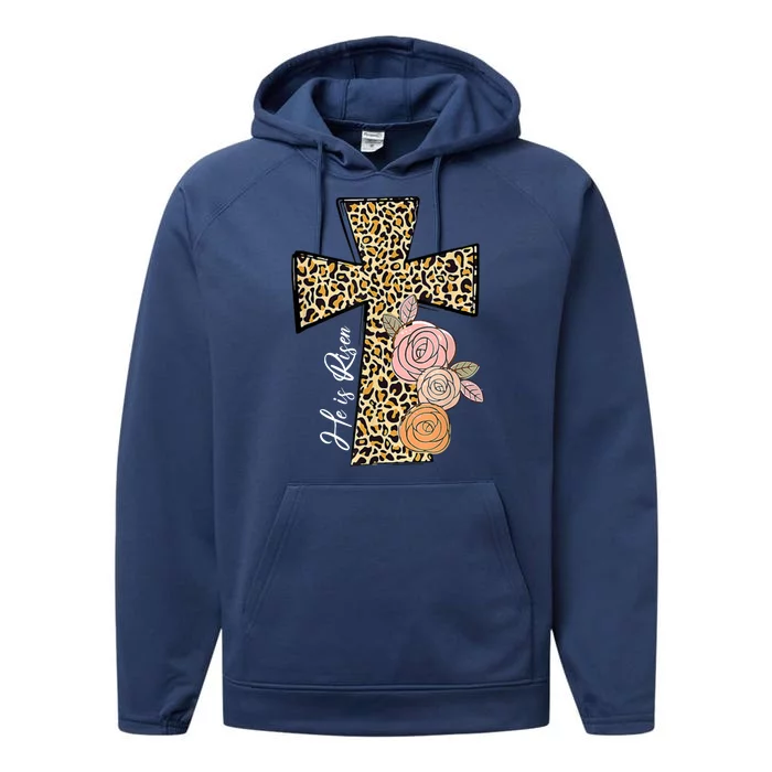 He Is Risen Leopard Easter Cross Performance Fleece Hoodie