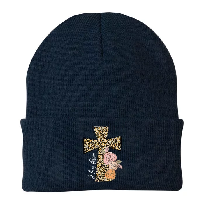 He Is Risen Leopard Easter Cross Knit Cap Winter Beanie