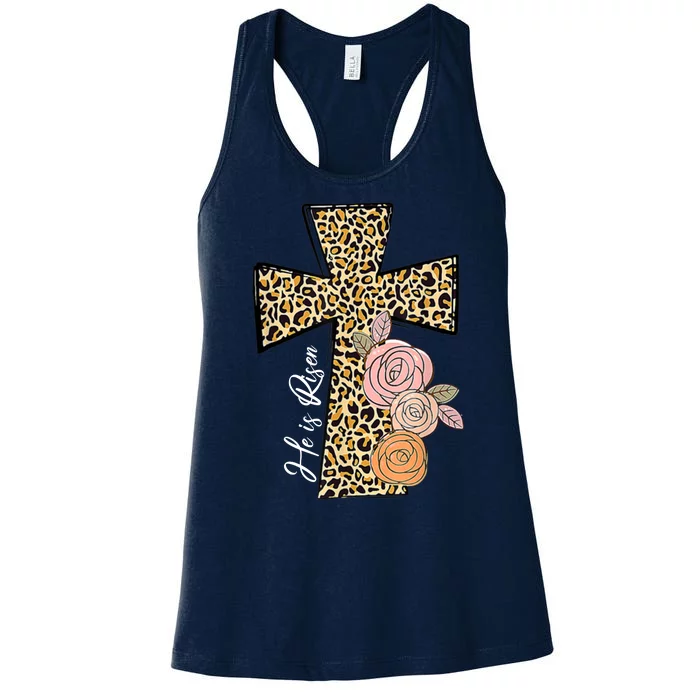 He Is Risen Leopard Easter Cross Women's Racerback Tank