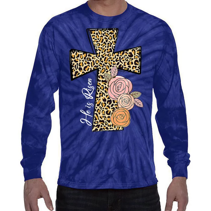 He Is Risen Leopard Easter Cross Tie-Dye Long Sleeve Shirt