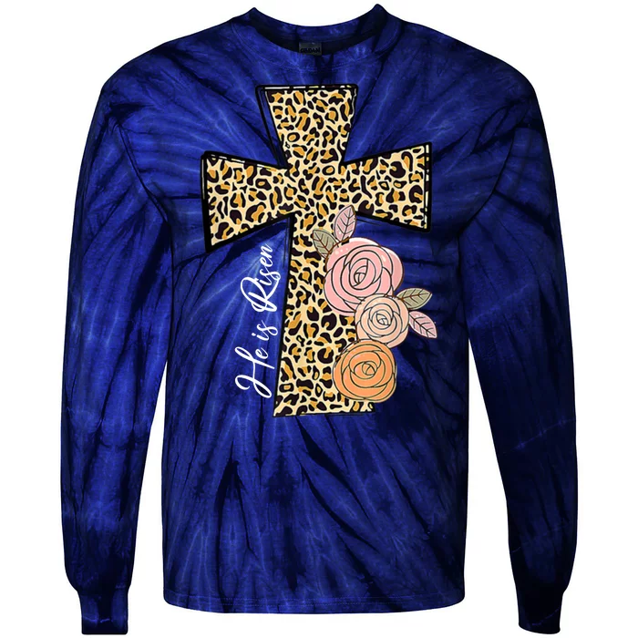 He Is Risen Leopard Easter Cross Tie-Dye Long Sleeve Shirt