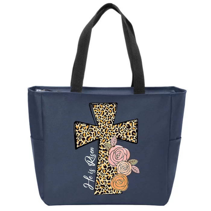 He Is Risen Leopard Easter Cross Zip Tote Bag