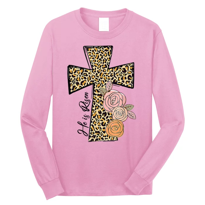 He Is Risen Leopard Easter Cross Long Sleeve Shirt