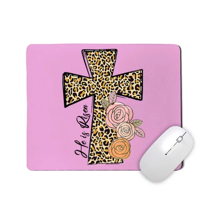 He Is Risen Leopard Easter Cross Mousepad