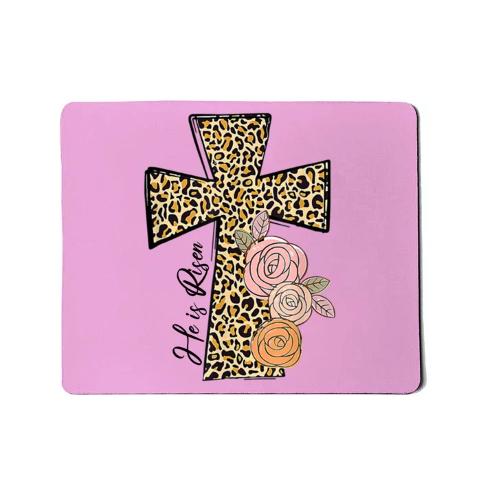 He Is Risen Leopard Easter Cross Mousepad