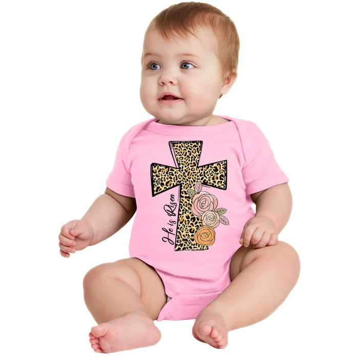 He Is Risen Leopard Easter Cross Baby Bodysuit