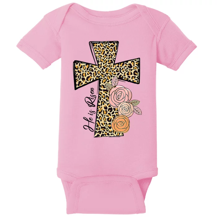 He Is Risen Leopard Easter Cross Baby Bodysuit