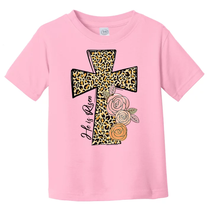 He Is Risen Leopard Easter Cross Toddler T-Shirt